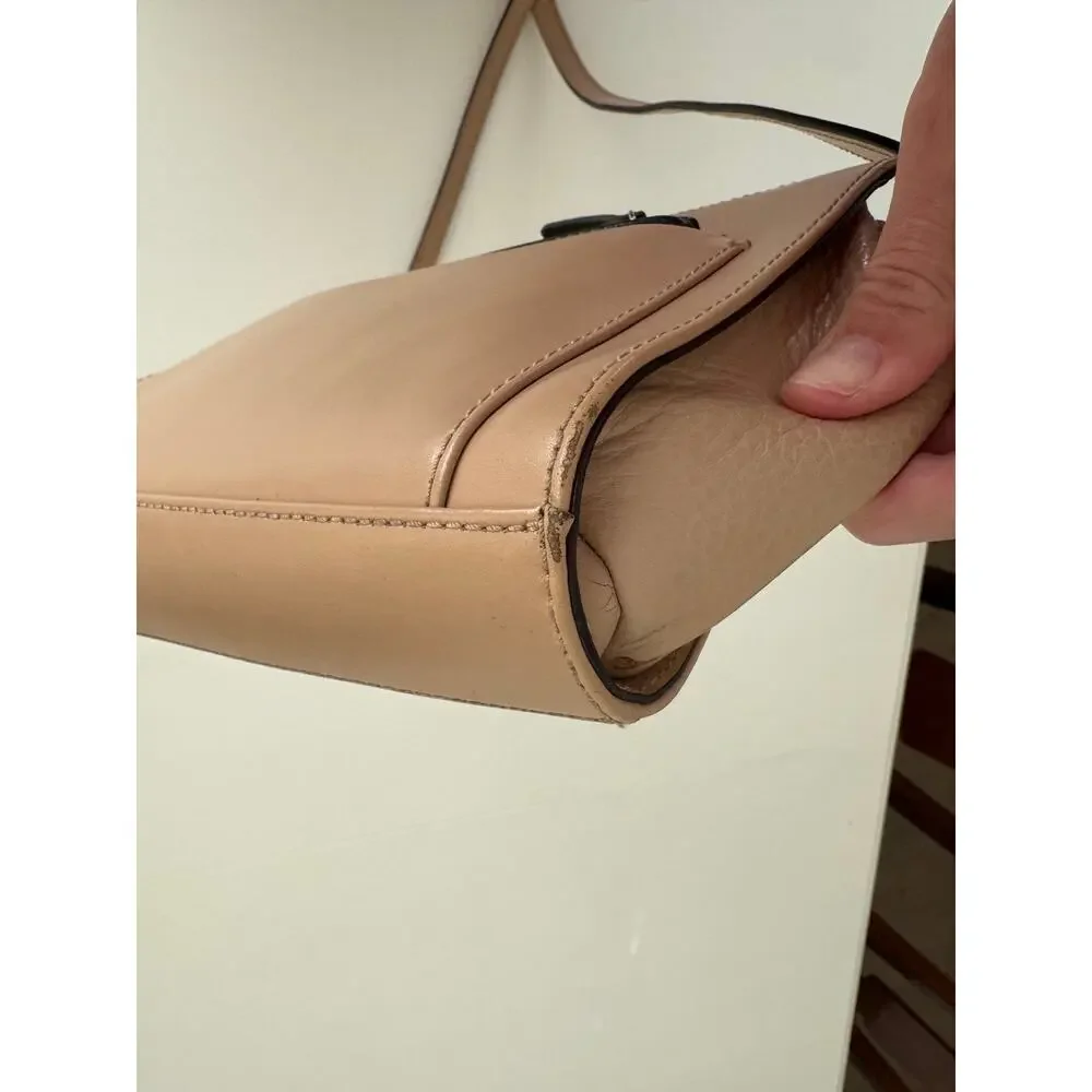 Kate Spade Beige Black Hadley Street Adelia 100% LEATHER Crossbody Messenger Bag